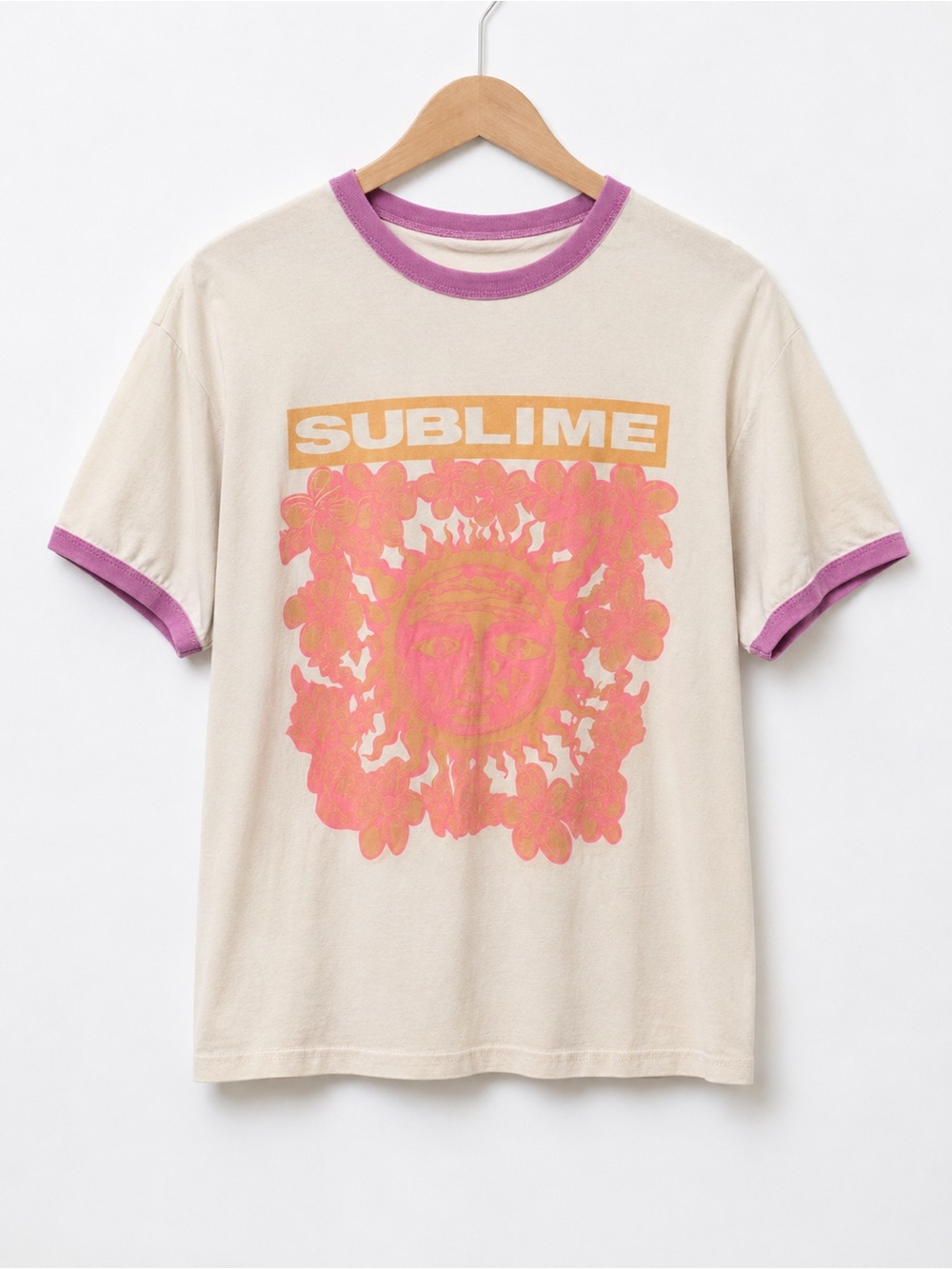 Sublime Graphic Tee in Cream with Pink & Orange Print